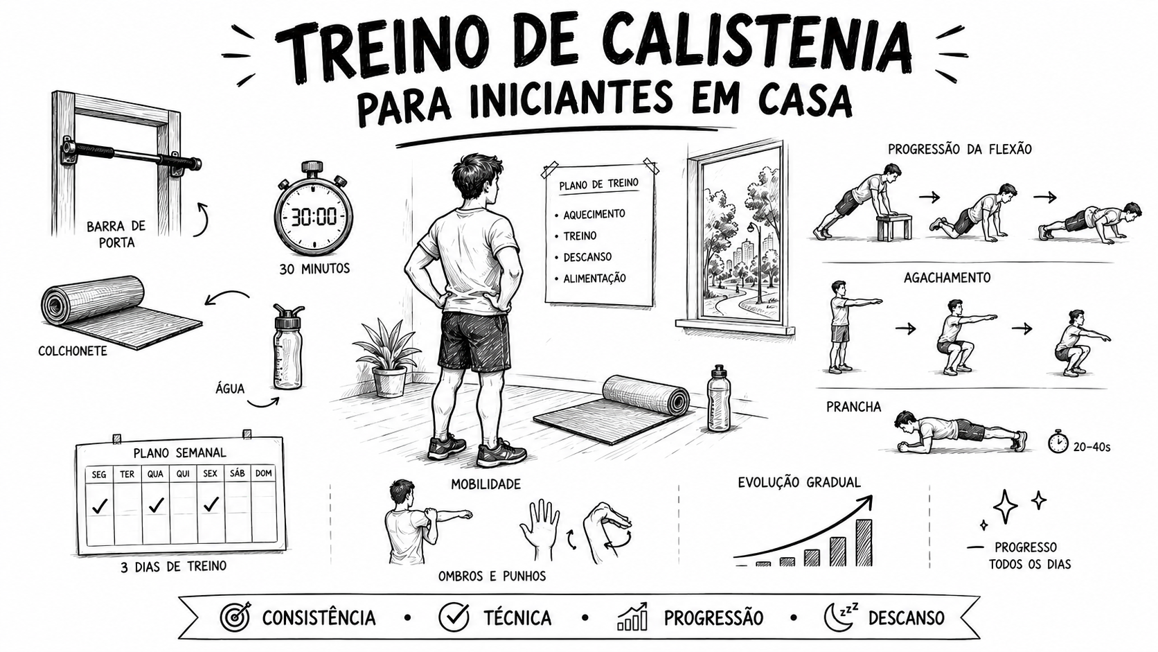 treino de calistenia para iniciantes em casa